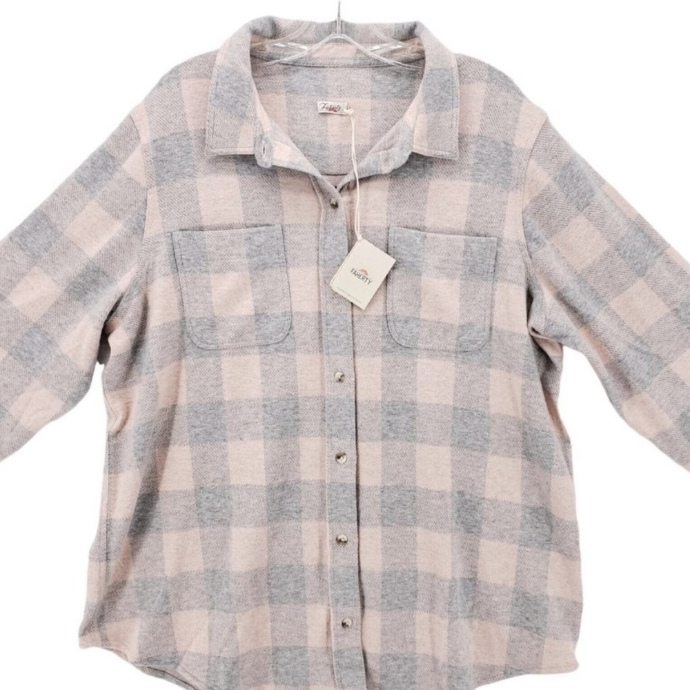 Faherty Legend Sweater Shirt Pink Gray Super Soft and Stretch